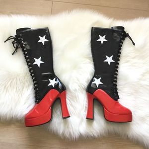 Ellie Black/ Red Star Lace Up Platform Boots